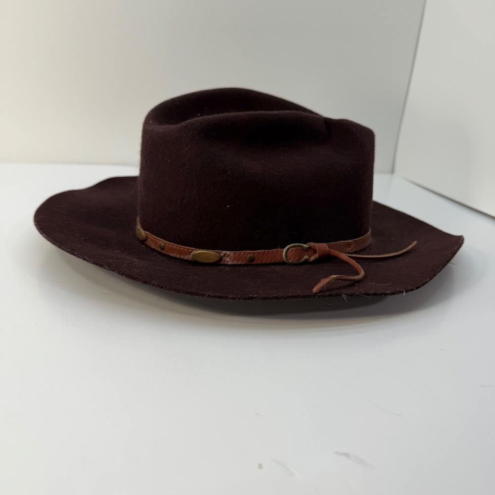 Vintage Wrangler Rugged Wear Brown Wool Cowboy Hat Western 7 3/8 Trump Model